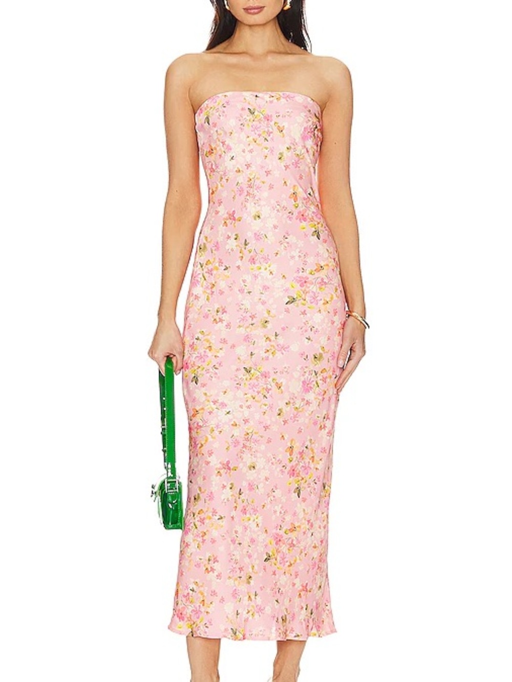RESA Pink Floral Strapless Midi Dress Satin Slip Dress Romantic Cottagecore XS
